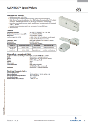 AVENTICS 503 SPOOL VALVES CATALOG 503 SERIES: SPOOL VALVES